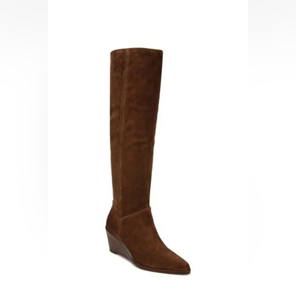 VINCE. Womens Brown Comfort Marlow Almond Toe Wedge Leather Dress Boots 7.5 M